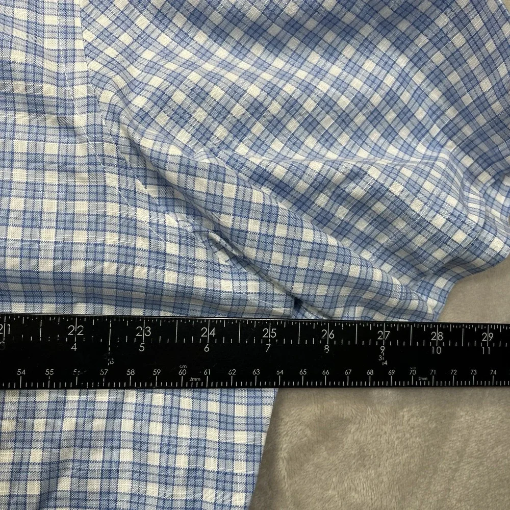 UNTUCKit Mens XL Blue White Plaid Wrinkle Free Short Sleeve Button Down Shirt